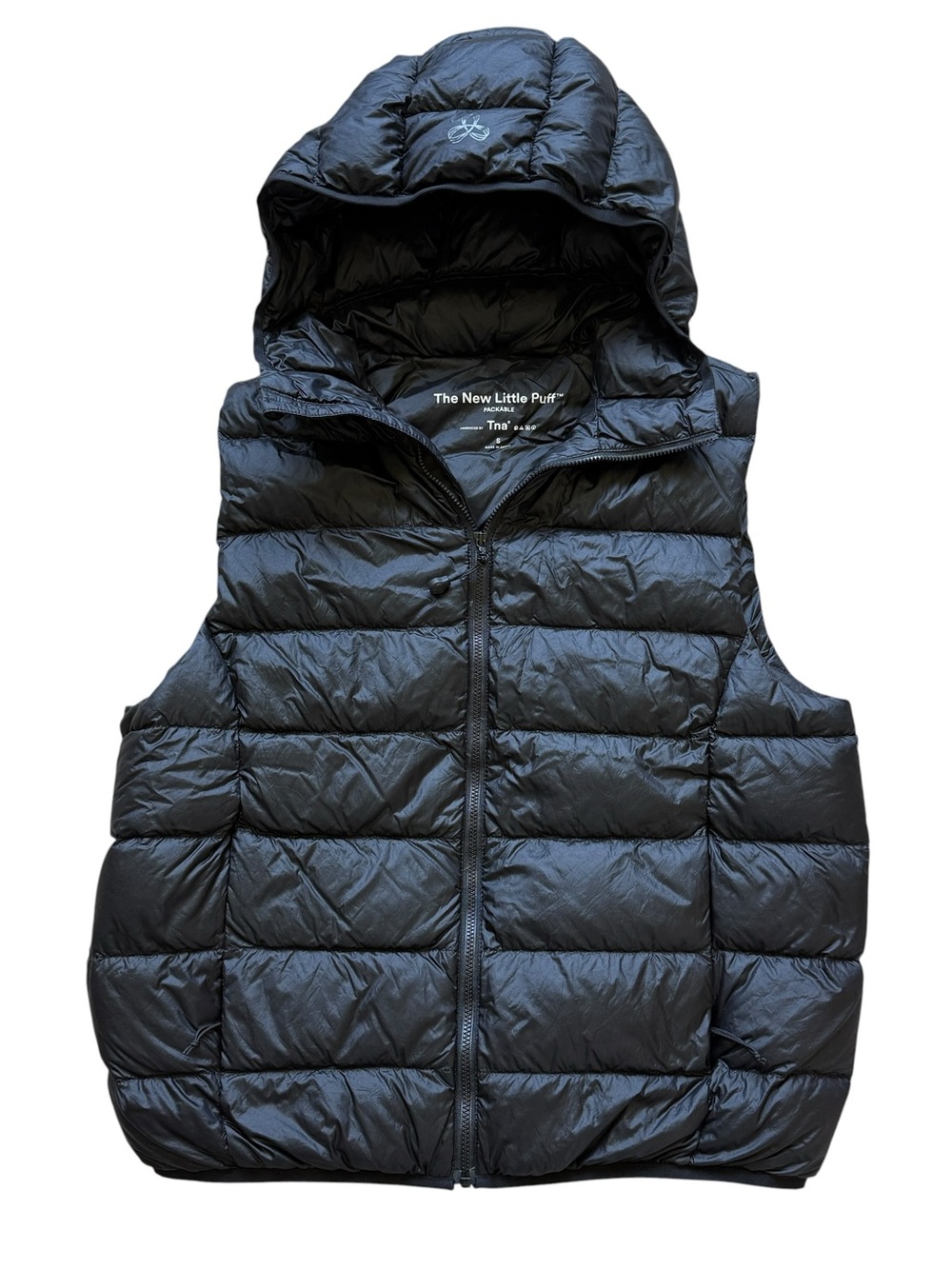 Aritzia TNA The New Little Puff Hooded Down Puffer Vest Black Packable S Womens